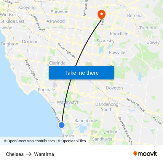 Chelsea to Wantirna map