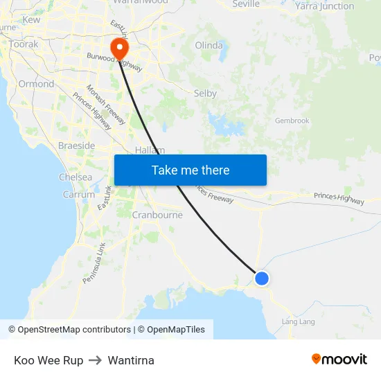 Koo Wee Rup to Wantirna map