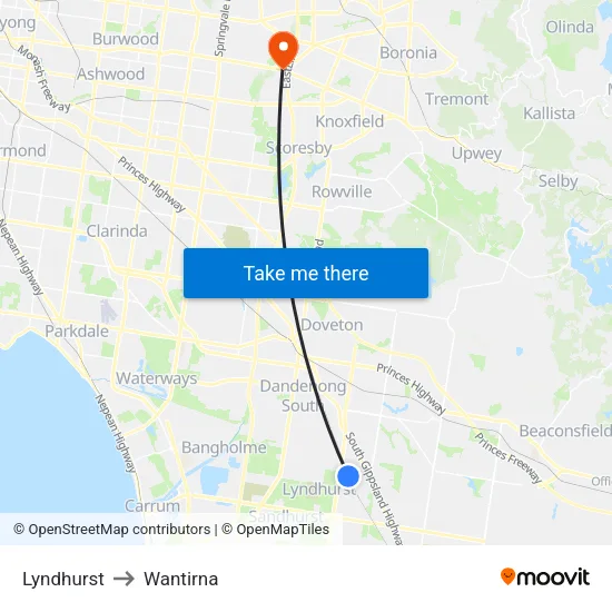 Lyndhurst to Wantirna map