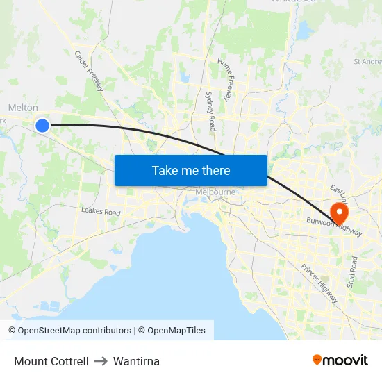 Mount Cottrell to Wantirna map