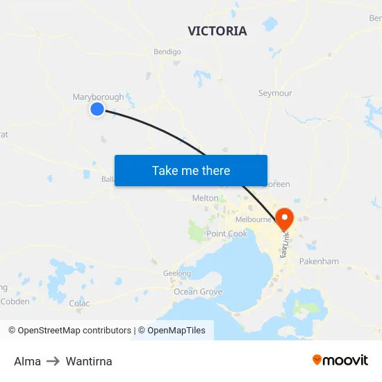 Alma to Wantirna map
