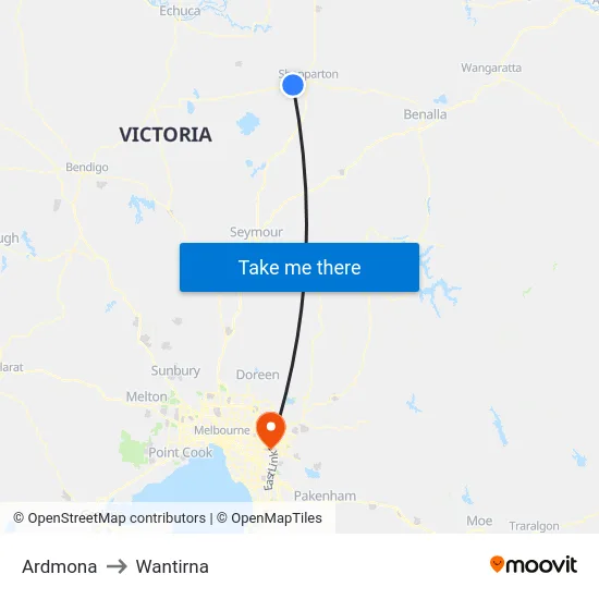 Ardmona to Wantirna map
