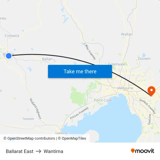 Ballarat East to Wantirna map