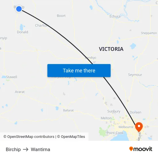 Birchip to Wantirna map