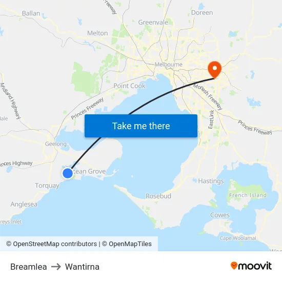 Breamlea to Wantirna map