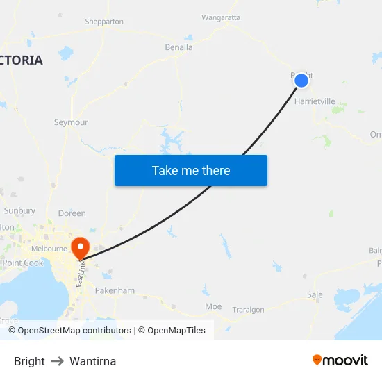 Bright to Wantirna map
