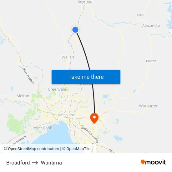 Broadford to Wantirna map