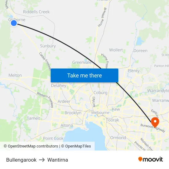 Bullengarook to Wantirna map