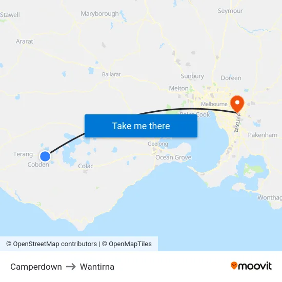 Camperdown to Wantirna map