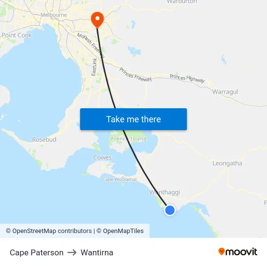 Cape Paterson to Wantirna map