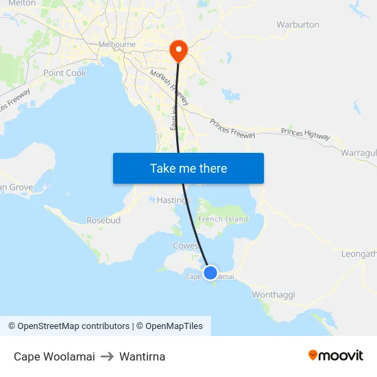 Cape Woolamai to Wantirna map
