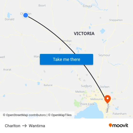 Charlton to Wantirna map