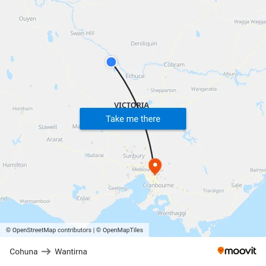 Cohuna to Wantirna map