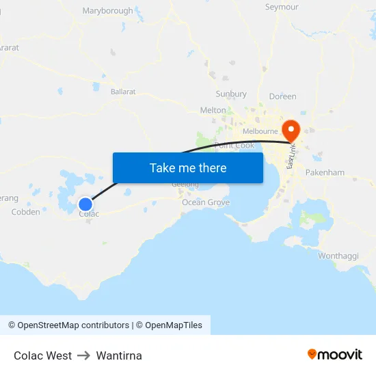Colac West to Wantirna map