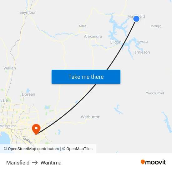 Mansfield to Wantirna map