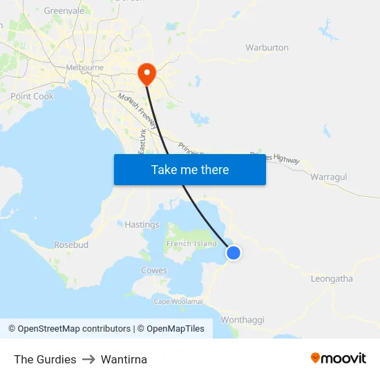 The Gurdies to Wantirna map