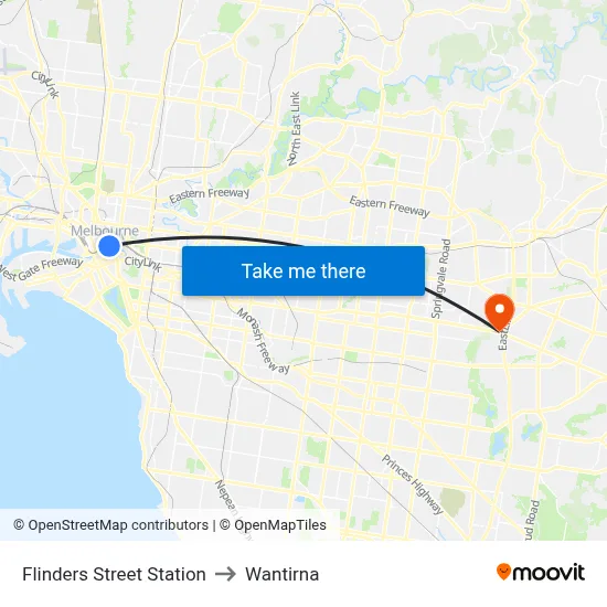 Flinders Street Station to Wantirna map