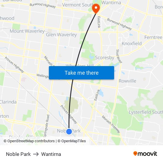 Noble Park to Wantirna map