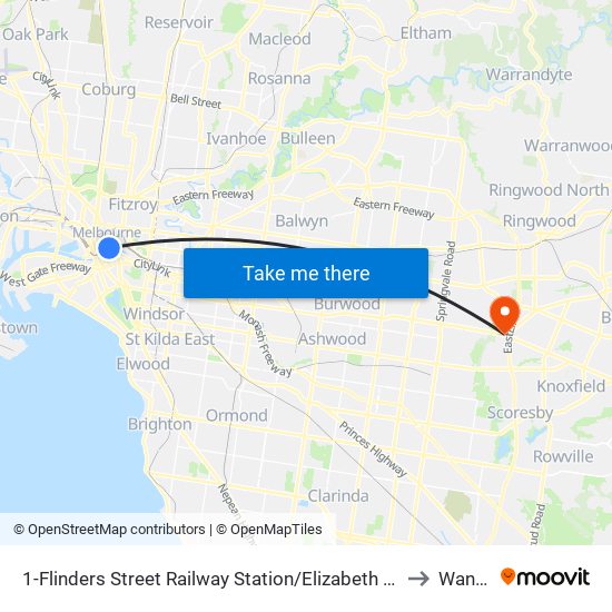 1-Flinders Street Railway Station/Elizabeth St (Melbourne City) to Wantirna map