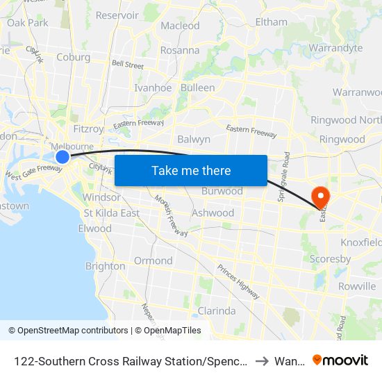 122-Southern Cross Railway Station/Spencer St (Melbourne City) to Wantirna map