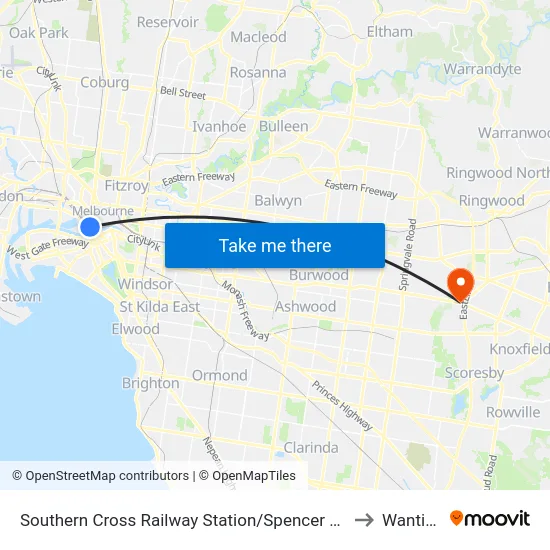 Southern Cross Railway Station/Spencer St #122 to Wantirna map