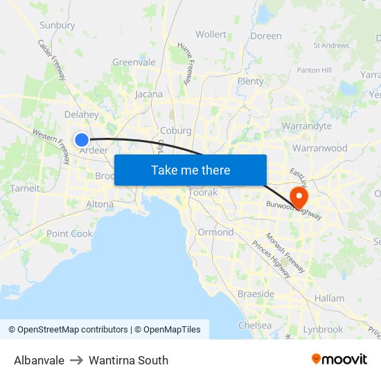 Albanvale to Wantirna South map