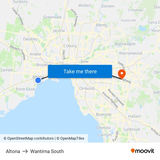 Altona to Wantirna South map
