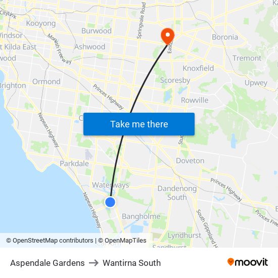 Aspendale Gardens to Wantirna South map