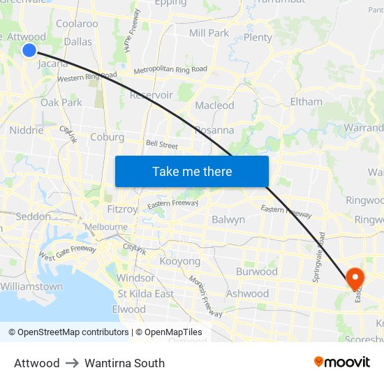 Attwood to Wantirna South map