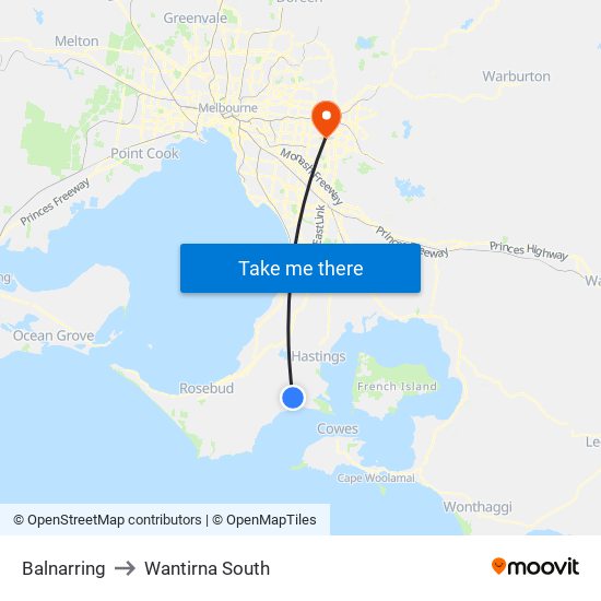 Balnarring to Wantirna South map