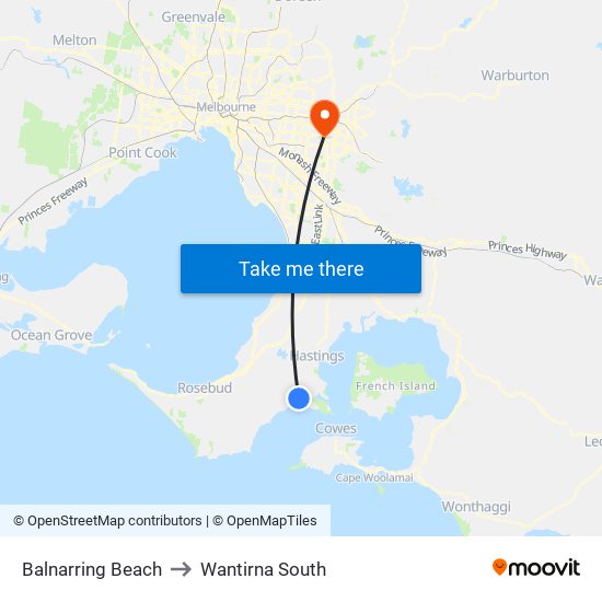 Balnarring Beach to Wantirna South map