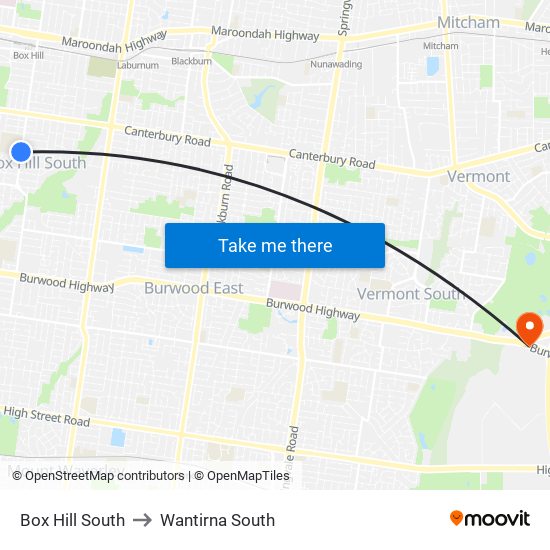 Box Hill South to Wantirna South map