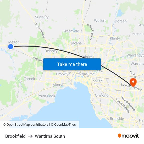 Brookfield to Wantirna South map