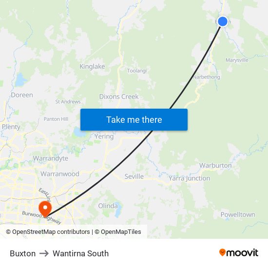 Buxton to Wantirna South map