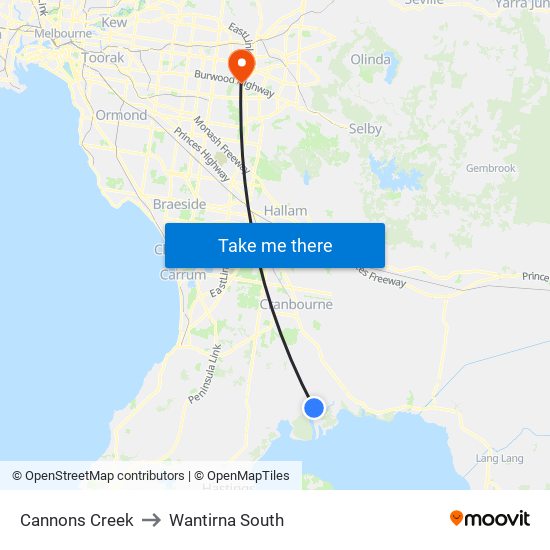Cannons Creek to Wantirna South map