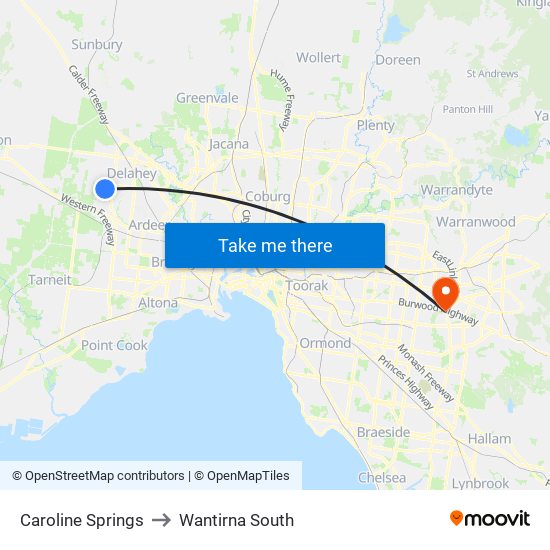 Caroline Springs to Wantirna South map