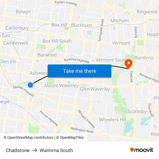 Chadstone to Wantirna South map