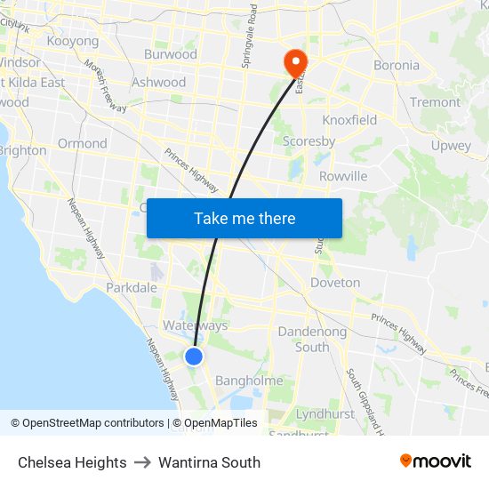 Chelsea Heights to Wantirna South map