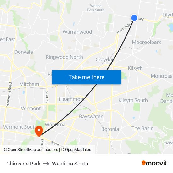 Chirnside Park to Wantirna South map