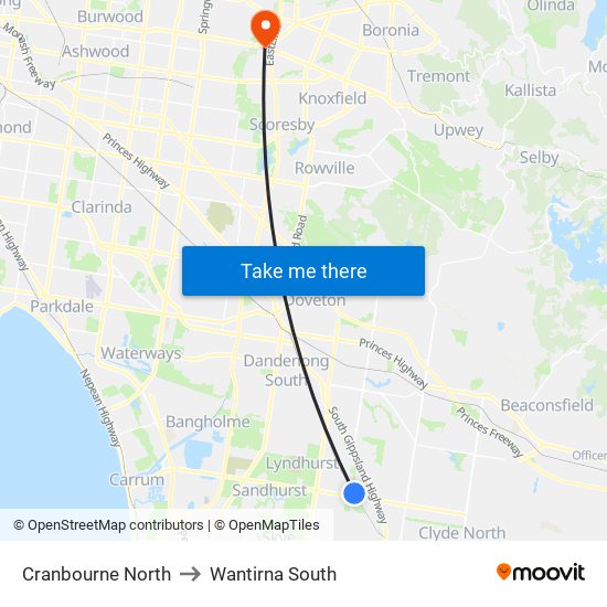 Cranbourne North to Wantirna South map