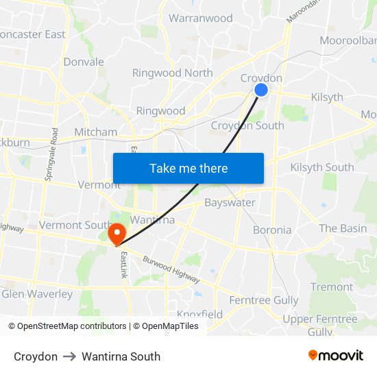 Croydon to Wantirna South map