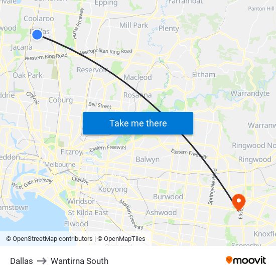 Dallas to Wantirna South map