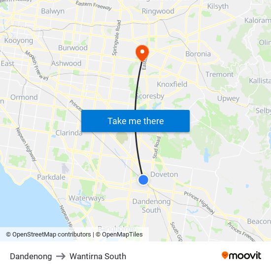 Dandenong to Wantirna South map