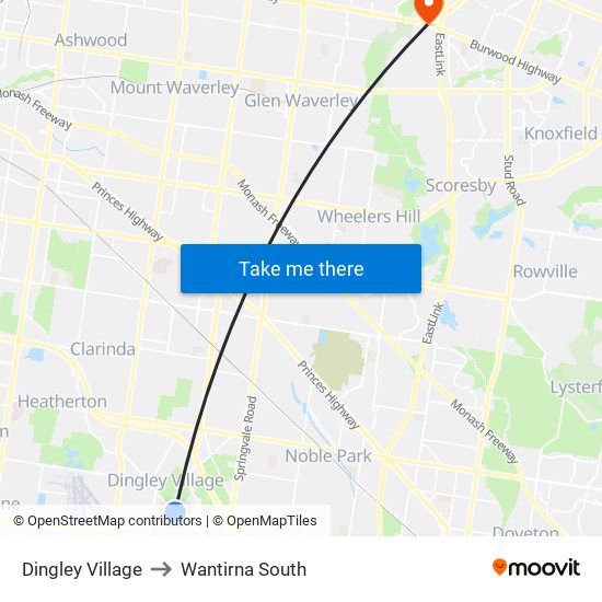 Dingley Village to Wantirna South map