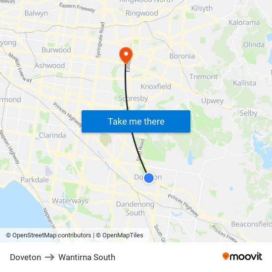 Doveton to Wantirna South map