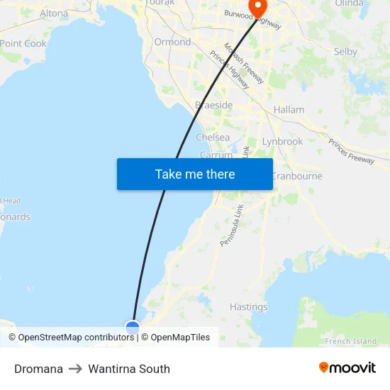 Dromana to Wantirna South map
