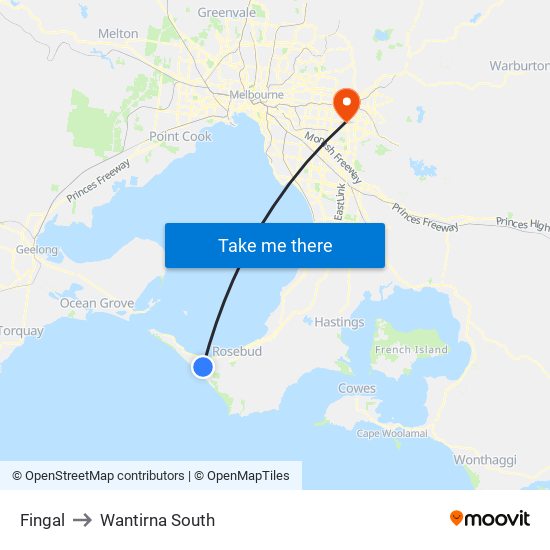 Fingal to Wantirna South map