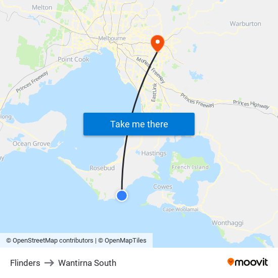 Flinders to Wantirna South map