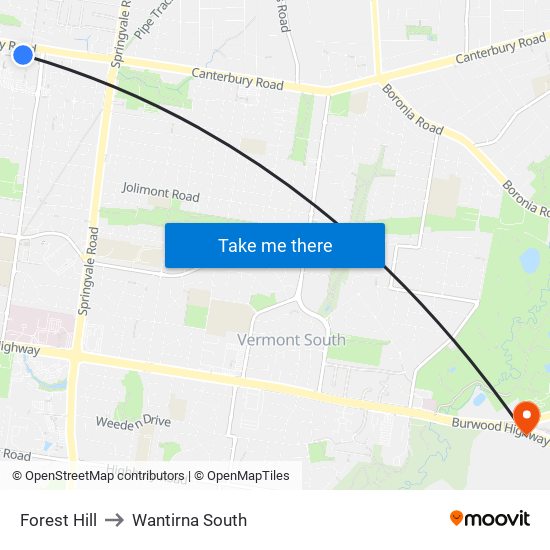 Forest Hill to Wantirna South map
