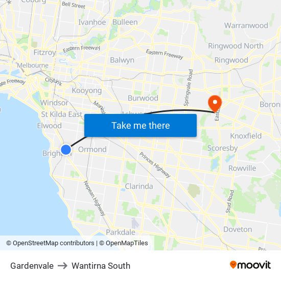 Gardenvale to Wantirna South map